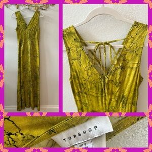 Topshop Lime Green Snake Print Dress, size 4
